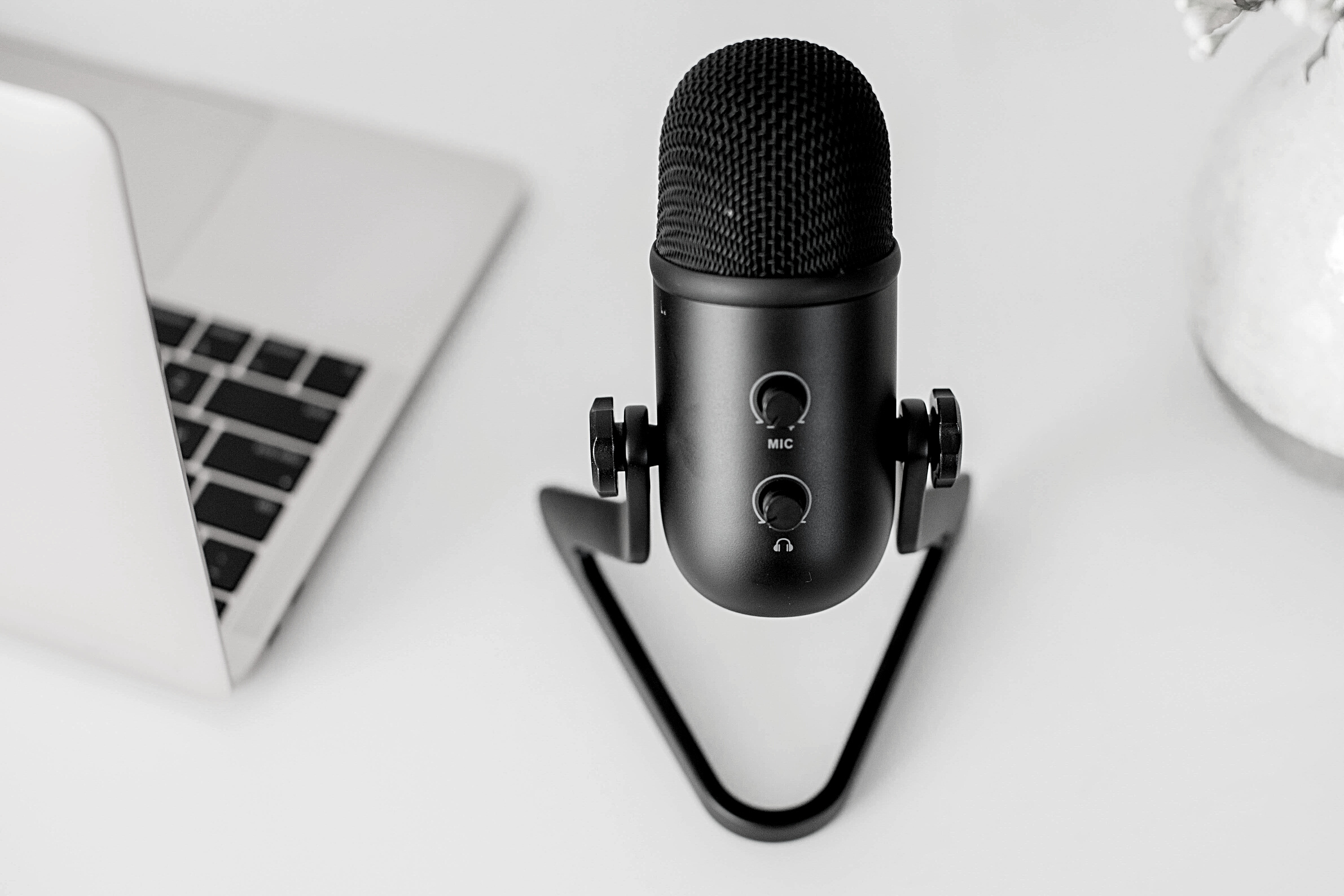 Wireless Microphone and Laptop for Podcasting